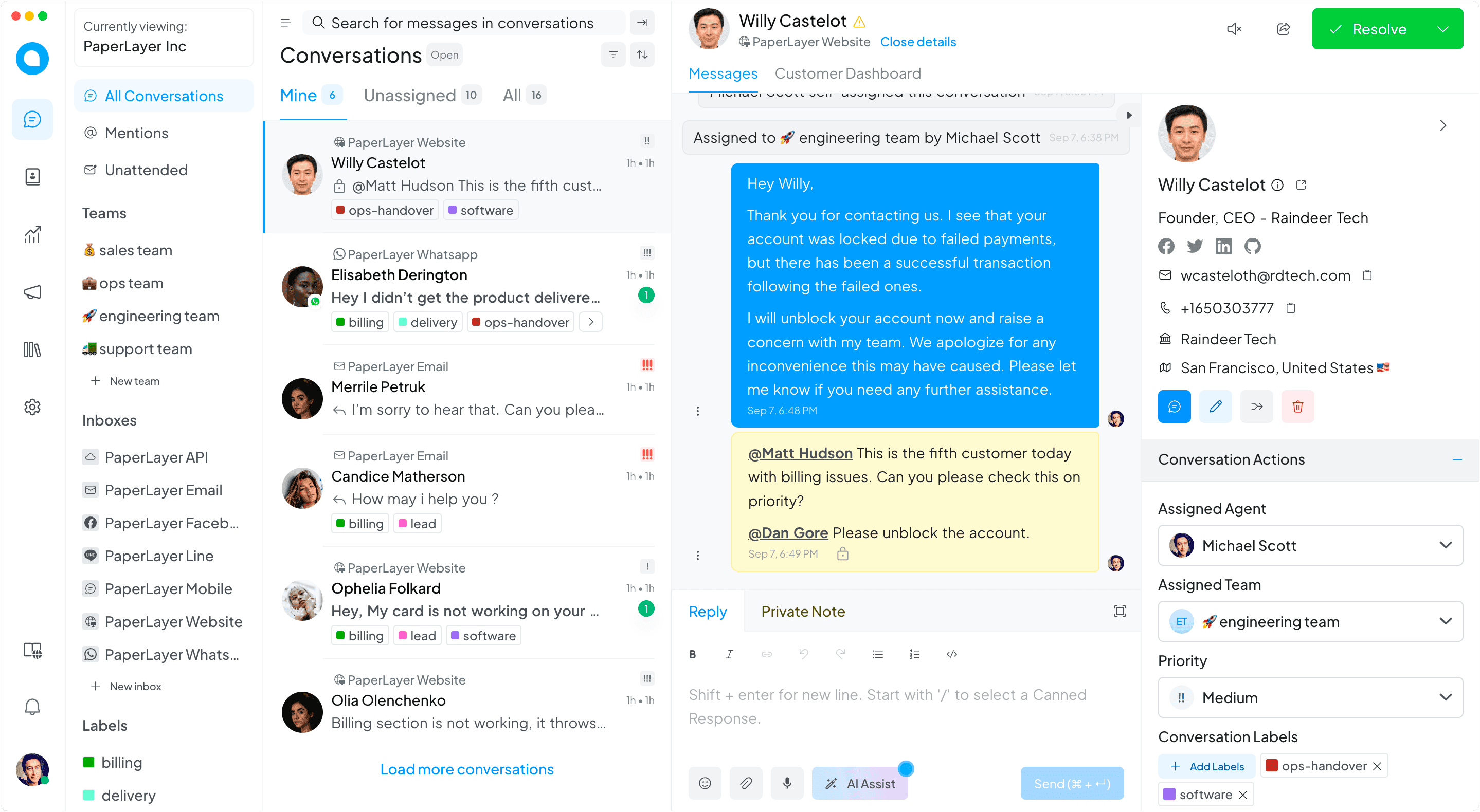 Chatwoot interface